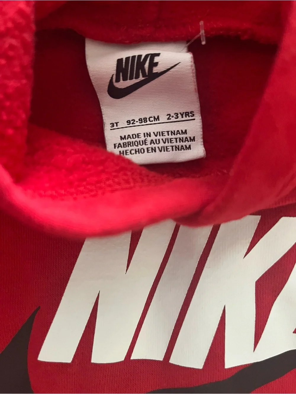 Nike Red Kids Hoodie with White NIKE and Black Swoosh